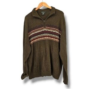 Eddie Bauer Quarter Zip Sweater Fair‎ Isle Pullover Wool Blend XL